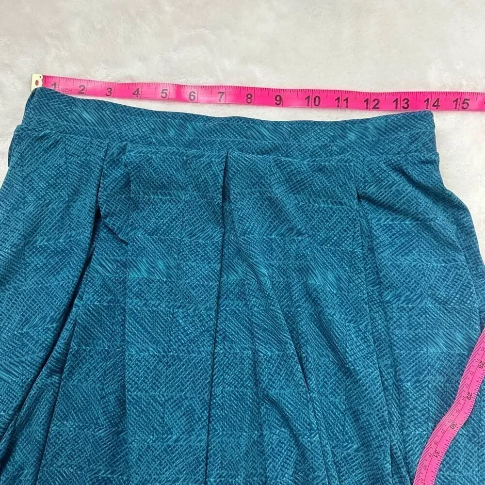 LuLaRoe Women's‎ S Pull On Box Pleat Midi Skirt Blue Herringbone Print Modest